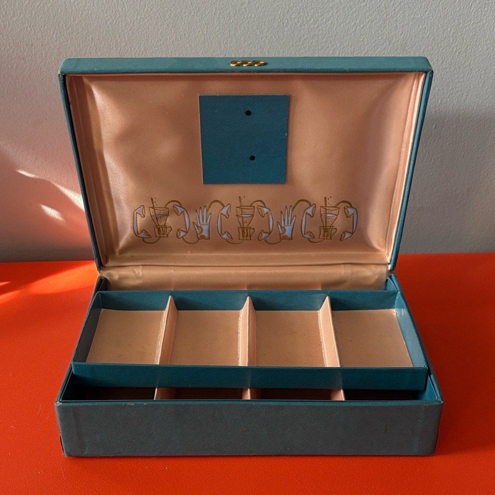 Teal Vintage Jewelry Box with Teen/Tween Decorative Pink Accents